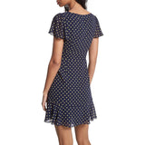Michael Kors Women's V Neck Short Flutter Sleeve Tiered Ruffled Hem Fit and