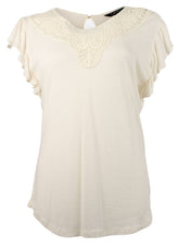 Lauren Ralph Lauren Women's Flutter Sleeve Blouse Top Winter Cream Medium