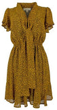 Michael Kors Women's Leopard Printed Cap Sleeve Tie Neck Dress Marigold