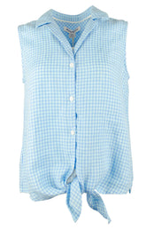 Tommy Bahama Women's Gingham Way Linen Sleeveless Camp Shirt Lt Rose