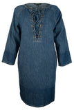 Lauren Ralph Lauren Women's Petite Lace Up Denim Cotton Shift Dress