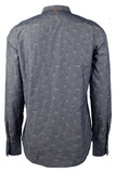 Hugo Boss Men's Orange Label EdoslimE Slim Fit Floral Button Down Shirt Medium Blue