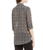 Michael Kors Tweed Haberdashery Print Georgette Roll-Sleeve Shirt (S)