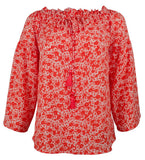 Michael Kors Women's Patterned Off The Shoulder Bell Sleeve Tassel Top C XS