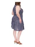 Michael Kors Women's Plus Size Palm Crew Neck Tiered Flounce Sleeveless Dress