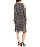 Michael Kors Tweed Haberdashery Print Georgette Cold Shoulder Midi Dress