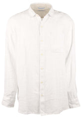 Long Sleeve Ventana Plaid Linen Camp Shirt (Color: White, Size L)