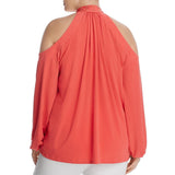 Michael Kors Women's Plus Size Stud Trim Halter Tie Neck Cold Shoulder Top S 0X