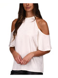 Michael Kors Women's Cold Shoulder Cheetah Print Top Blouses White Medium