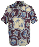 Men's Palm Print Woven Short Sleeve Silk Shirt-Purple Blue Large