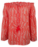 Michael Kors Women`s Patterned Off the shoulder Bell Sleeve Tassel Top