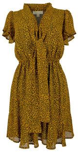 Michael Kors Women's Leopard Printed Cap Sleeve Tie Neck Dress Marigold
