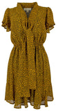 Michael Kors Women's Leopard Printed Cap Sleeve Tie Neck Dress Marigold