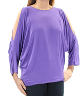 LAUREN RALPH LAUREN Womens Cold Shoulder Knit Casual Top Purple S