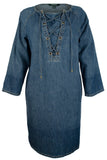 Lauren Ralph Lauren Women's Petite Lace Up Denim Cotton Shift Dress