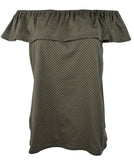 MICHAEL Michael Kors Womens Off Shoulder Flounce Top Ivy LG