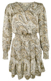 Michael Kors Women's Long Sleeve Paisley Print V Neck Midi Dress