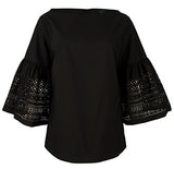 Lauren Ralph Lauren Women's Petite Laser Cut Bell Sleeve Top
