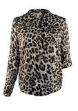Michael Kors Women's Animal Print Zipper Pocket Blouse BW XX Small