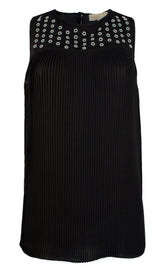 Michael Kors Women's Grommet Yoke Pleated Sleeveless Shirt B S