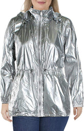 Lauren Ralph Lauren Womens Laneisha Metallic Drawstring Jacket Silver S