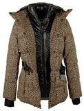 Michael Michael Kors Women's Hooded Animal Print Belted Puffer Coat Jacket X-Large