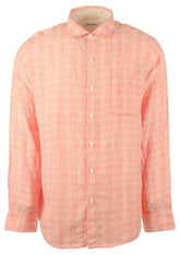 Camisa Tommy Bahama Ventana de lino a cuadros de manga larga con botones para hombre, coral oscuro, talla 2XL