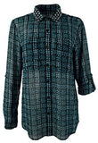 Michael Michael Kors Women's Tweed Haberdashery Print Georgette Roll-Sleeve...