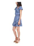 Michael Kors Women's Faux Wrap Smocked Waist Ruffled Hem Dress