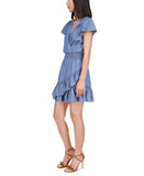 Michael Kors Women's Faux Wrap Smocked Waist Ruffled Hem Dress