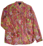 Investments Women's V-Neck Long Sleeve Bow Blouse (18W, Patch Work) Orange