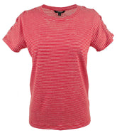 LAUREN RALPH LAUREN Womens Linen Striped T-Shirt Red S