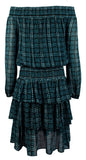 Michael Kors Tweed Haberdashery Print Georgette Off The Shoulder Dress