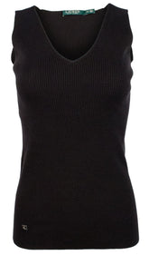 Women's V-Neck Sleeveless Sweater Top PB Small Polo Black