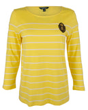 Women's Petite Crest Striped Jersey Top-Y-PXS Yellow