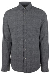 Men's Slim Fit Micro Print Long Sleeves Shirt-DM-Large Dark Midnight