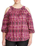 Ralph Lauren Women's Plus Size Printed Cold Shoulder Blouse Top