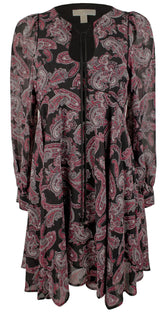 Michael Kors Women's Paisley Georgette Keyhole Neckline Dress Rp 14 Royal Pink
