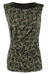 Michael Kors Women's Faux Leather Yoke Printed Tank Top Shirt