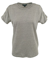 LAUREN RALPH LAUREN Striped Lace-Up Sleeve Tee (XL, Chalk/Black)