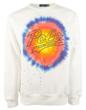 POLO RALPH LAUREN Men's Logo Tie Dye Print Long Sleeve Fleece Sweatshirt Wht X