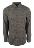 Michael Kors Men's Slim fit Square Print Long Sleeve Sport Shirt-BW-XL
