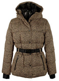Michael Kors Women's Hooded Leopard Print Belted Puffer Coat Jacket Medium