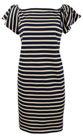 Lauren Ralph Lauren Women's Petite Off the Shoulder Striped Dress Indigo Blue