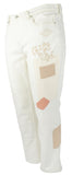 Lauren Women's Plus Beaded Patchwork Relaxed Jeans Pants 16W Cream