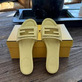 NEW Fendi Women's Baguette FF Leather Flat Slide Sandals Yellow 36.5 (6.5)