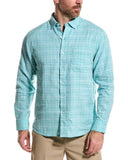 Tommy Bahama Men's Barbados Breeze Playa Plaid Linen Long Sleeve Shirt Blue Freeze Large