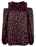 Michael Kors Women's Giraffe Print Long Cold Shoulder Blouse Top Small