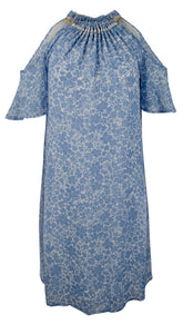 Michael Kors Women's Floral Georgette Halter Chain Neck Cold shoulder Dress
