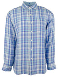Tommy Bahama Men's Paradiso Plaid Linen Long Sleeve Shirt Medium Place Blue